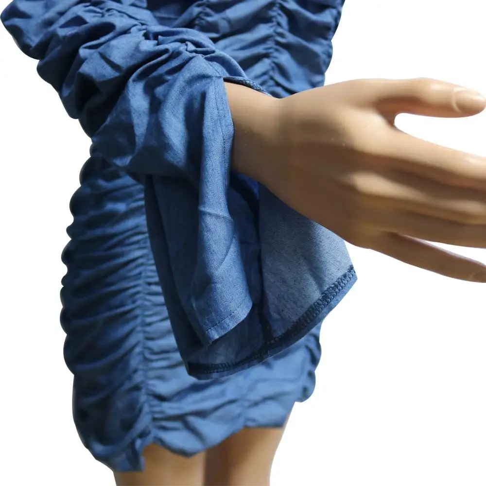 Nové 2019 jeseň zima mandarin rukáv ženy džínsy prikryť Šaty Módne nočný klub Dlhé mini šaty M980