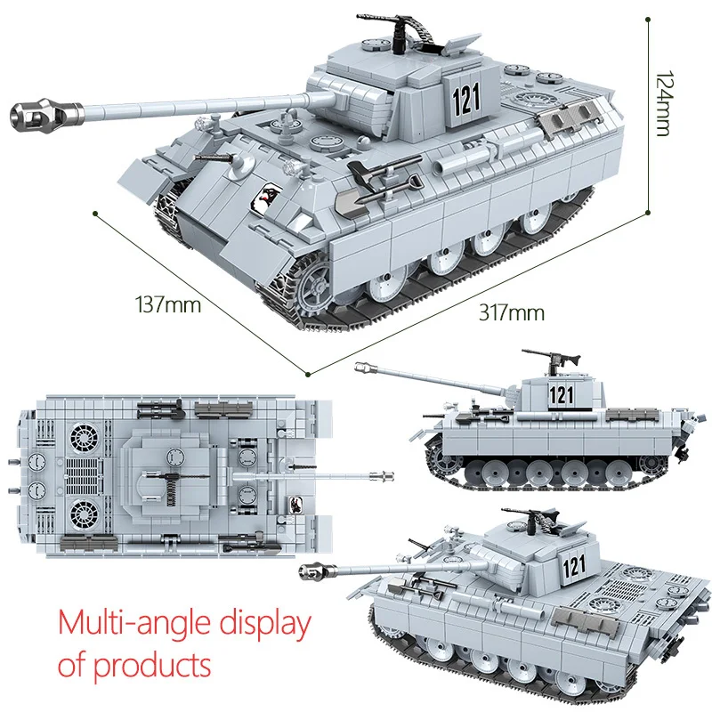 Nové 990pcs Vojenské WW2 Panther Nádrže 121 Stavebné Bloky Technic Mesto WW2 Tank Model Vojak Tehly Hračky
