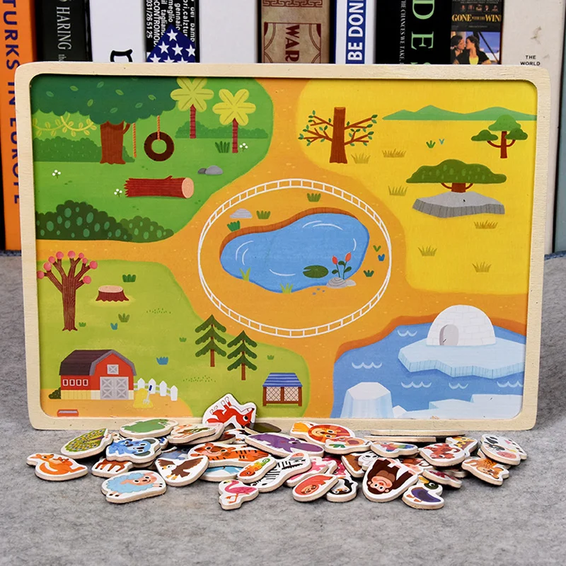 Nové Drevené Magnetické Puzzle Deti Inteligencie, 3d Skladačky Zvierat a Dopravné Scény Hry Dieťa Dieťa Raného Vzdelávania Vzdelávacie Hračka