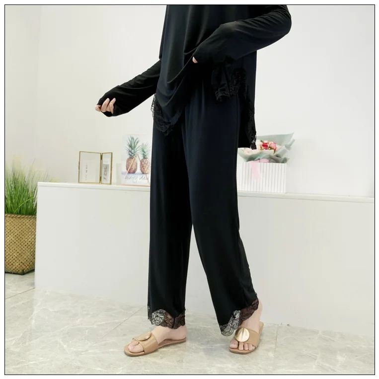 Nové jesenné zimné ženy plus veľkosť vyhovuje voľné dlhý rukáv spodná bielizeň, pyžamá čipky súpravy oblečenie, domáce oblečenie black 4XL 5XL 6XL