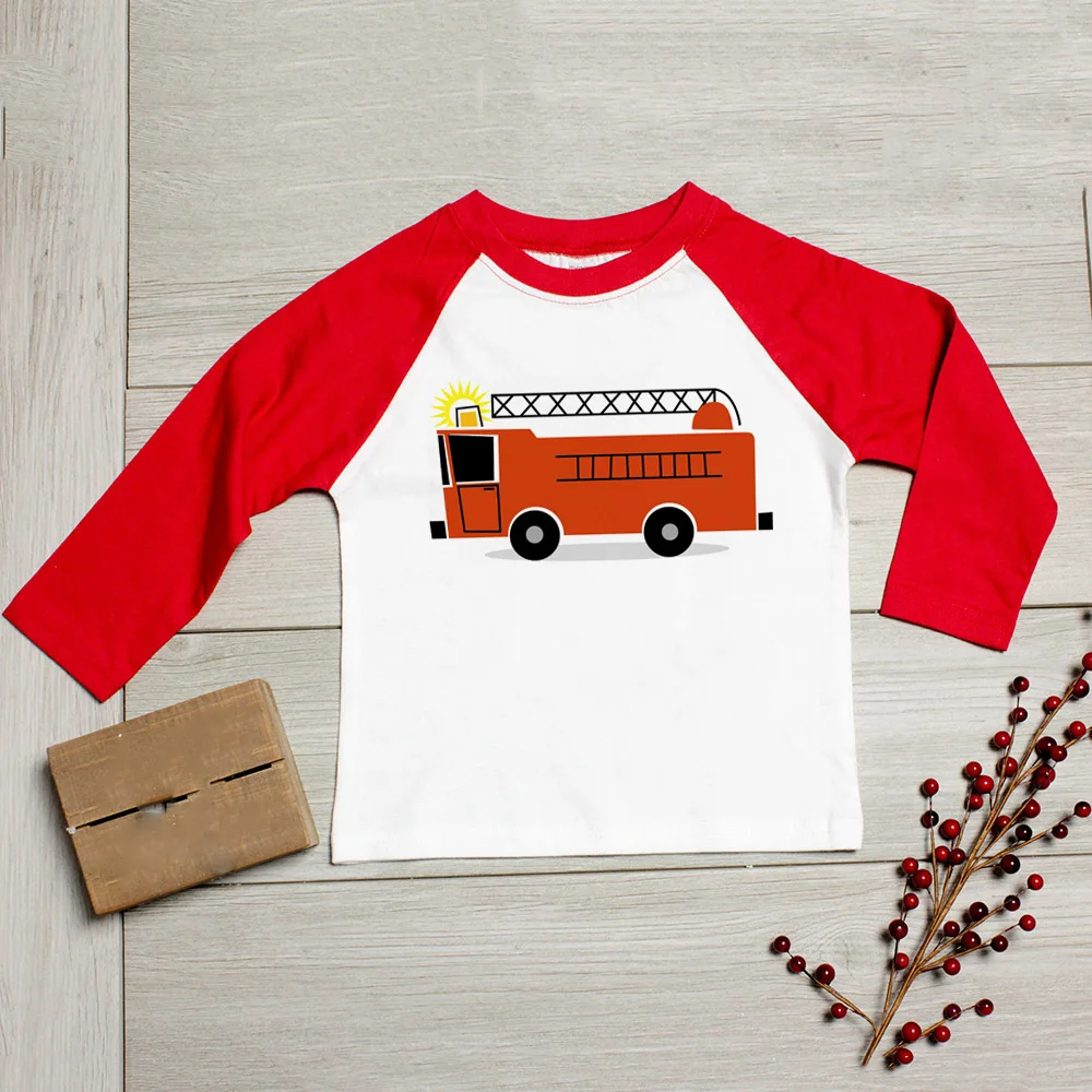 Nové Jeseň Baby Chlapci, Dievčatá Hasič Oblečenie s Dlhým Rukávom Ralgan Tričko Pure Bežné Požiaru Truck T-tričko Značky Tee Topy Unisex