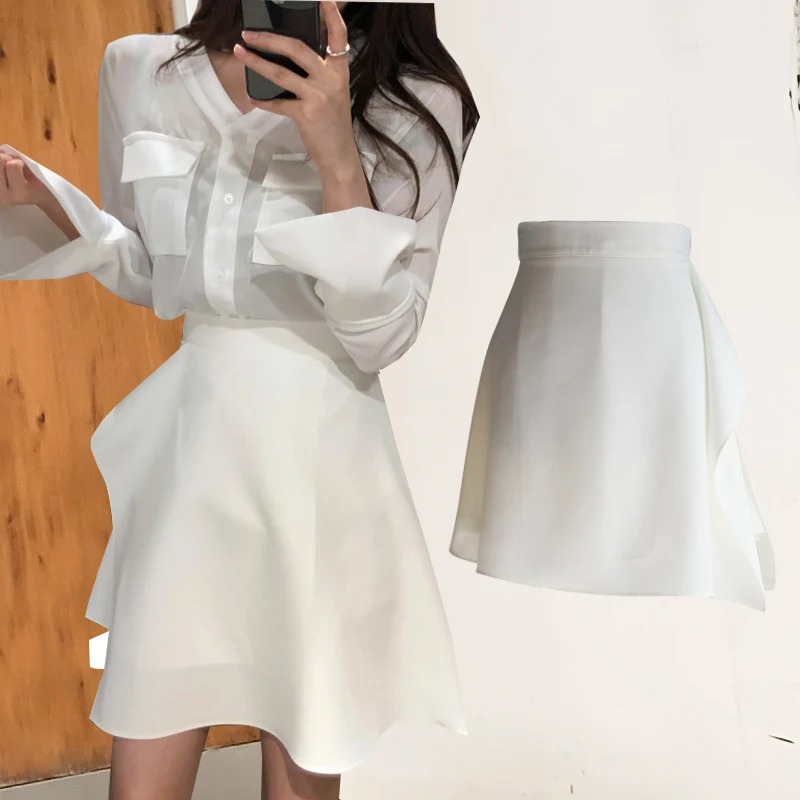 Nové Nepravidelné A-line Mini Sukne Ženy Pevné Vysoký Pás Sukne Mujer Elegantné Biele Čierne Spodnička Sukne Jeseň 2020 Jupe