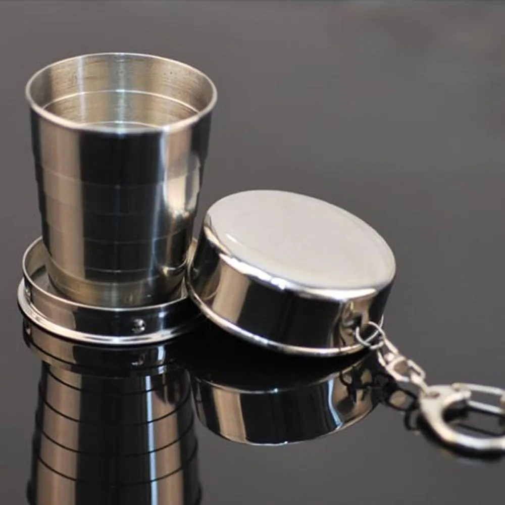 Nový jednoduchý dizajn Mini Ocele Cestovné Teleskopická Skladacie Shot Glass Núdzové Vrecku Pohár Keychain Hot Predaj darček pre Dospelých