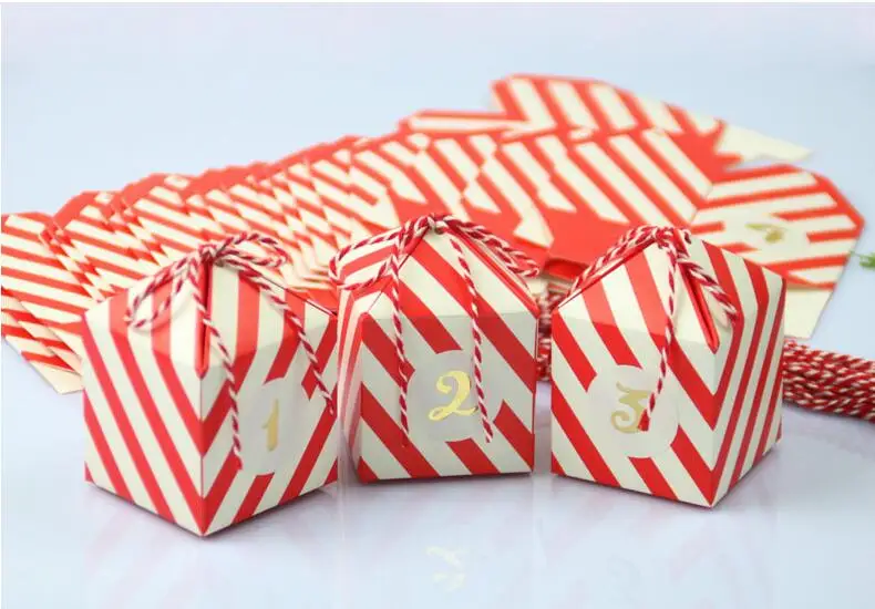 NOVÝ Červený Prúžok Candy Box Svadobné Zdvorilosti Dodávky Dieťa Uvedené Narodeninovej Party Prípade, Darčekové Krabice Taška 5.5X5.5X7.5cm