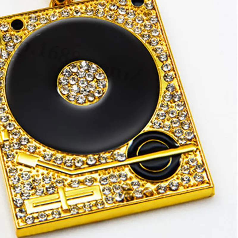 Nový Ľadový Z Crystal DJ Phonograph Prívesok Náhrdelník S Kubánskej Reťazca Muži ženy Hip hop Music Rock, Rap Bling Šperky