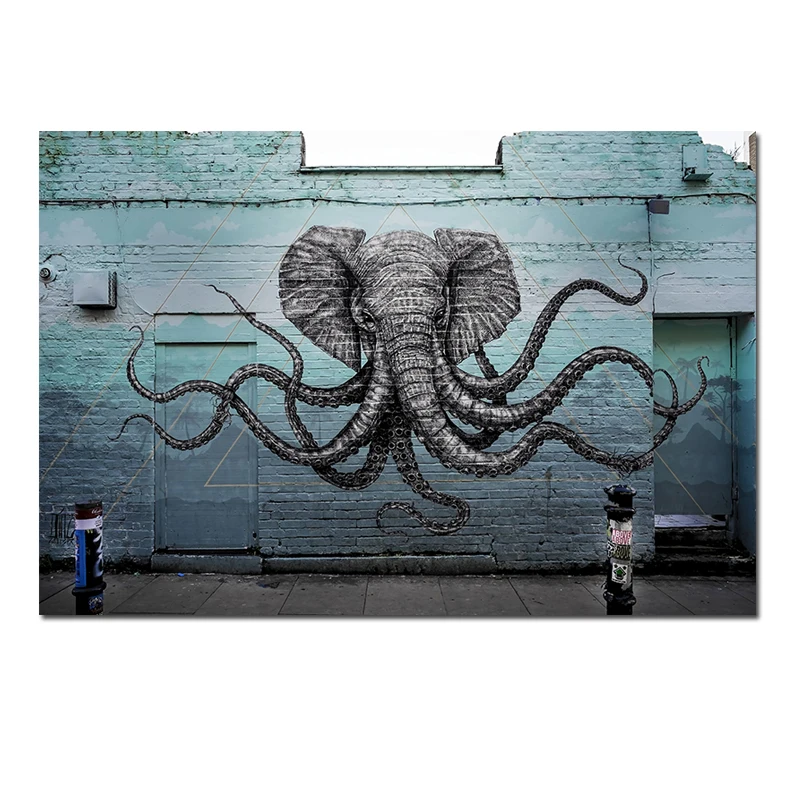 Nástenná maľba z Slon Octopus Tvor Maľovanie Tlač na Plátno Pop Art Zvierat Stenu Obrázok pre Obývacia Izba Cuadros Decor Č Rám