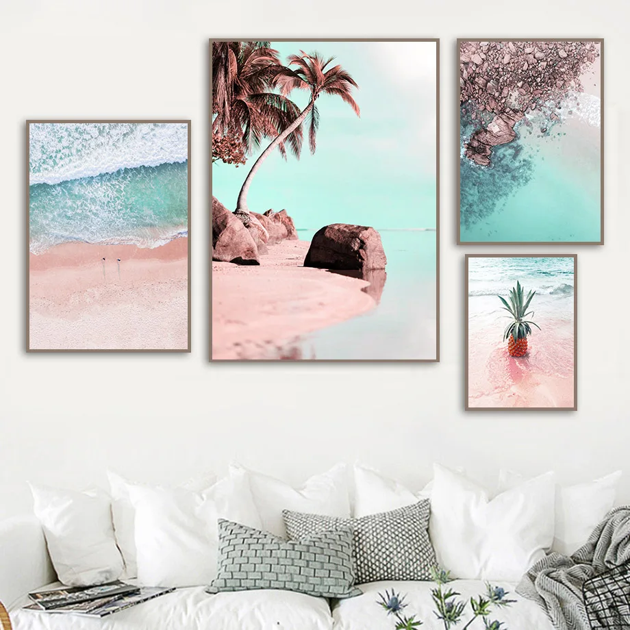 Ocean Beach Ananás Vlny Coconut Tree Nordic Plagáty A Tlačí Na Steny Umelecké Plátno Na Maľovanie Obrazov Na Stenu Pre Obývacia Izba Dekor