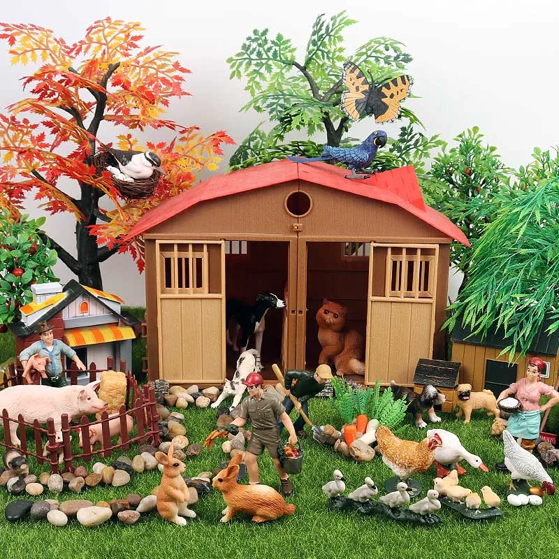Oenux Simulácie Farmy Zvierat, Ošípaných, Oviec, Kôň, Krava, Králik Akcie Obrázok Hydiny Farma Zvierat Dom Miniatúrny Model Hračka Pre Deti Darček