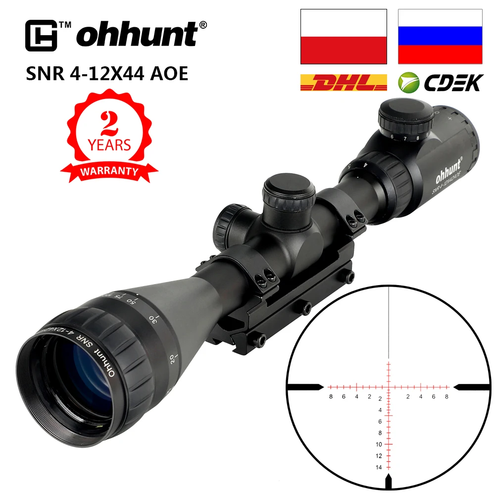 Ohhunt SNR 4-12x42 AOE Lov Riflescope Červené Svetelné Leptané Sklo Reticle Sniper Zrakového Puška Rozsah Pohľad s Krúžkom