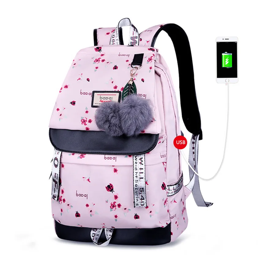 OKKID detí, školské tašky pre dievčatá roztomilý ružový batoh aktovka kórejský štýl bowknot kožušiny loptu dievča školský batoh bookbag