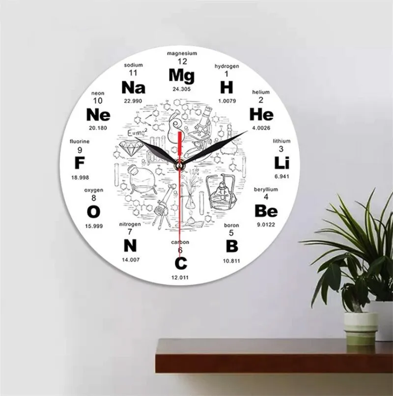 Okrúhle nástenné závesné moderné chemický prvok, nástenné hodiny cyklus akryl veda chémia symbol hodiny darček pre chémiu teacherHom