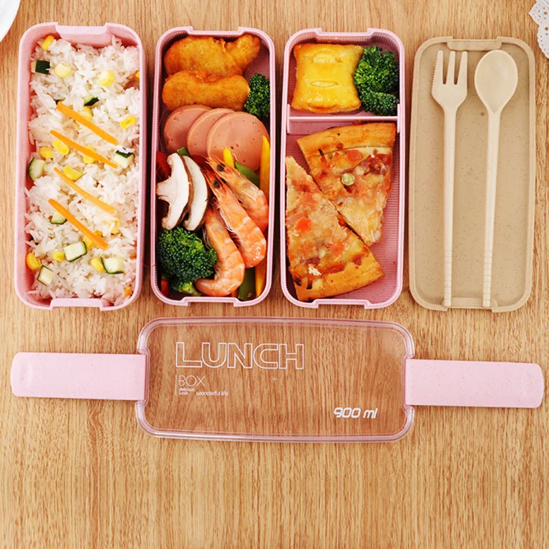 ONEUP Eco-friendly 900 ML Lunch Box Pšeničnej Slamy Bento Box S Riadu, 3 Vrstvy Skladovanie Potravín Kontajner Na Piknik Office Školy