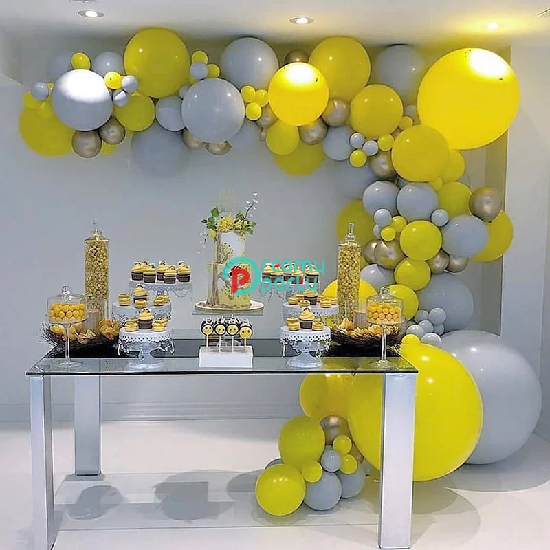 Pastelové Macaron Šedá Latex Žltá Party Dekorácie Balón Garland Arch Chrome Kovové Zlato Ballon Dekorácie Pozadie Baby Sprcha