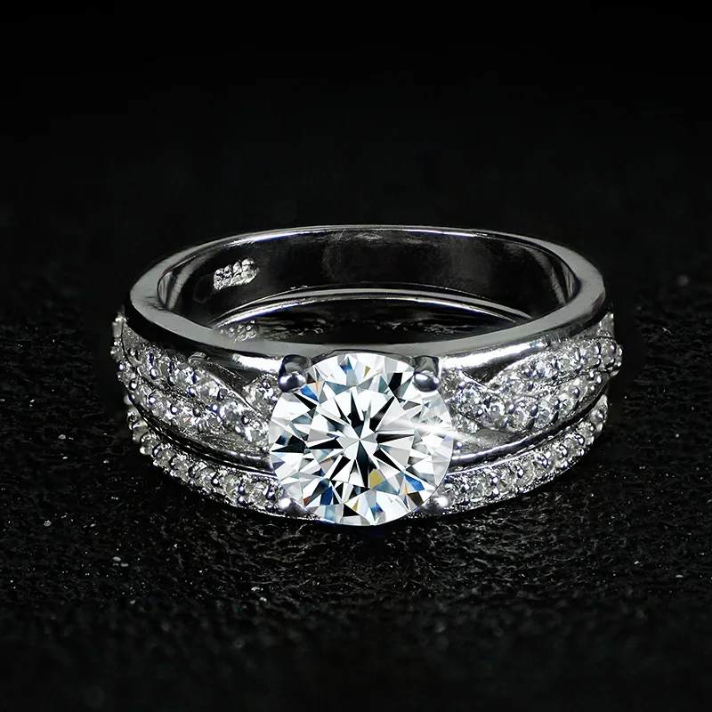 Pevné 2021 925 sterling silver AAA zirconia ženy dvojité prst prsteň svadobný pár krúžky R4327S