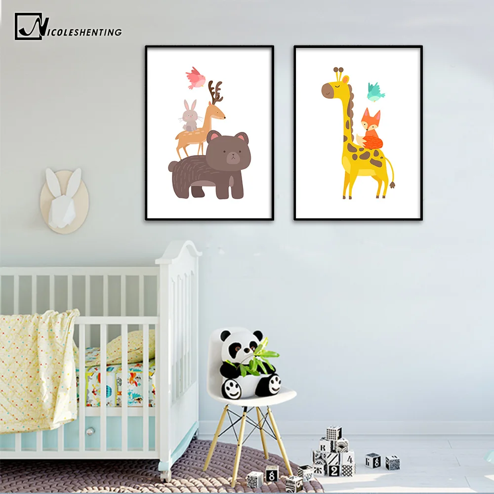 Pivo Žirafa Fox Zvierat Plagát Vytlačí Minimalistický Wall Art Plátno Na Maľovanie Cartoon Škôlky Obrázok Baby Obývacej Miestnosti Dekorácie
