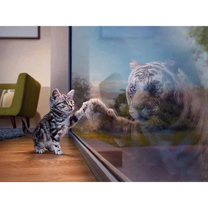 Plný Vyšívané Obývacia Izba Handwork Dekorácie Mačka Odrážať Tiger DIY 5D Diamond Maľovanie Živice Námestie Diamanty KBL