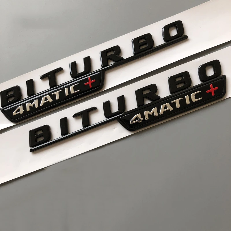 Plochý List Znak pre Mercedes Benz BITURBO 4MATIC+ Červená Plus Auto Styling Blatník Odznak Doulbe Turbo Nálepky Chrome Black Red
