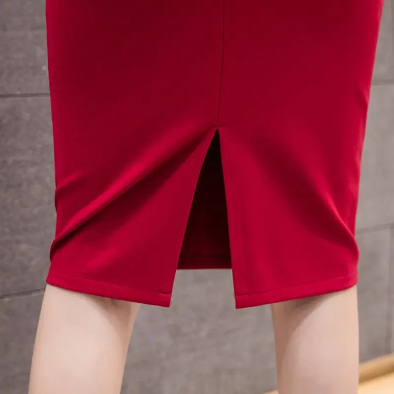 Plus Veľkosť Ceruzku Sukne Dámske 2020 Elastické Bežné Vysoký Pás Sexy Office Dámy Black Red Jupe Femme Bodycon Sukne Ženy