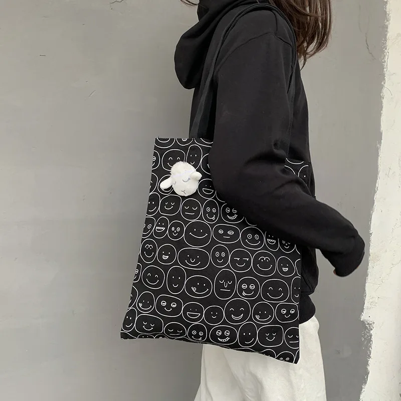 Plátno Tote Taška pre Ženy 2020 Ženy Bavlnenej látky Ramenný kórejský Harajuku Japonské Kreslené Eco Opakovane Nákupné tašky Kabelky