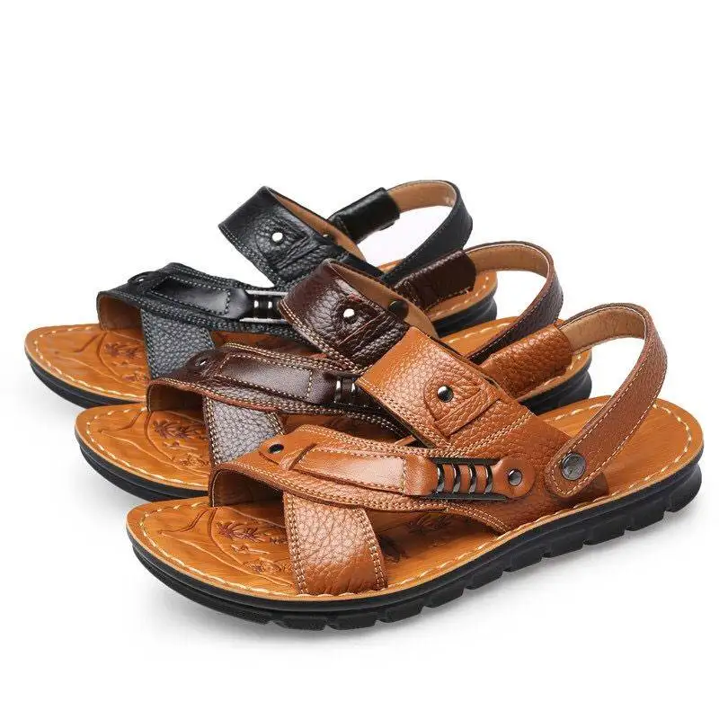 Plážové topánky pánske trend Vonkajšie bežné non-slip letné sandále kožené pánske sandále
