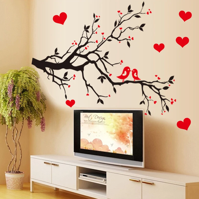 Pobočky vták, Láska strom stenu, nálepky, PVC Materiálu DIY stenu Pre Obývacej izby, spálne, gauč, TV joj, steny výzdoba nálepky