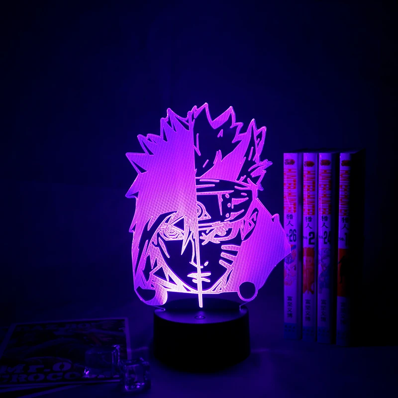 Polovicu Tváre Naruto Uzumaki a Sasuke Uchiha lampa 3d Ilúziu Led Noc pre Spálňa Decor Svetlo v Pohode Anime Darček 3d Lampa Hit Farba