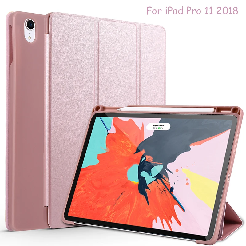 Pre iPad Pro 11 2018 Prípade S Ceruzkou Držiteľ PU Kožené, Silikónové Stojan + PC Pevný Zadný Kryt Pre iPad Pro 11 puzdro