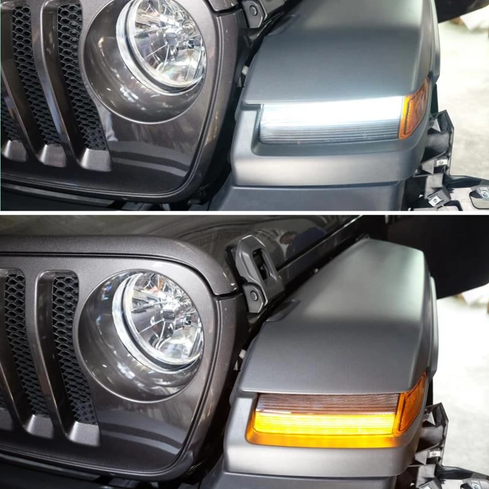 Pre Jeep Wrangler JL 2018 2019 Predný Blatník Svetlice Údené LED Strane Maker Osvetlenie I cez Deň Beží Svetlo Žltá Zase Signál Lampa