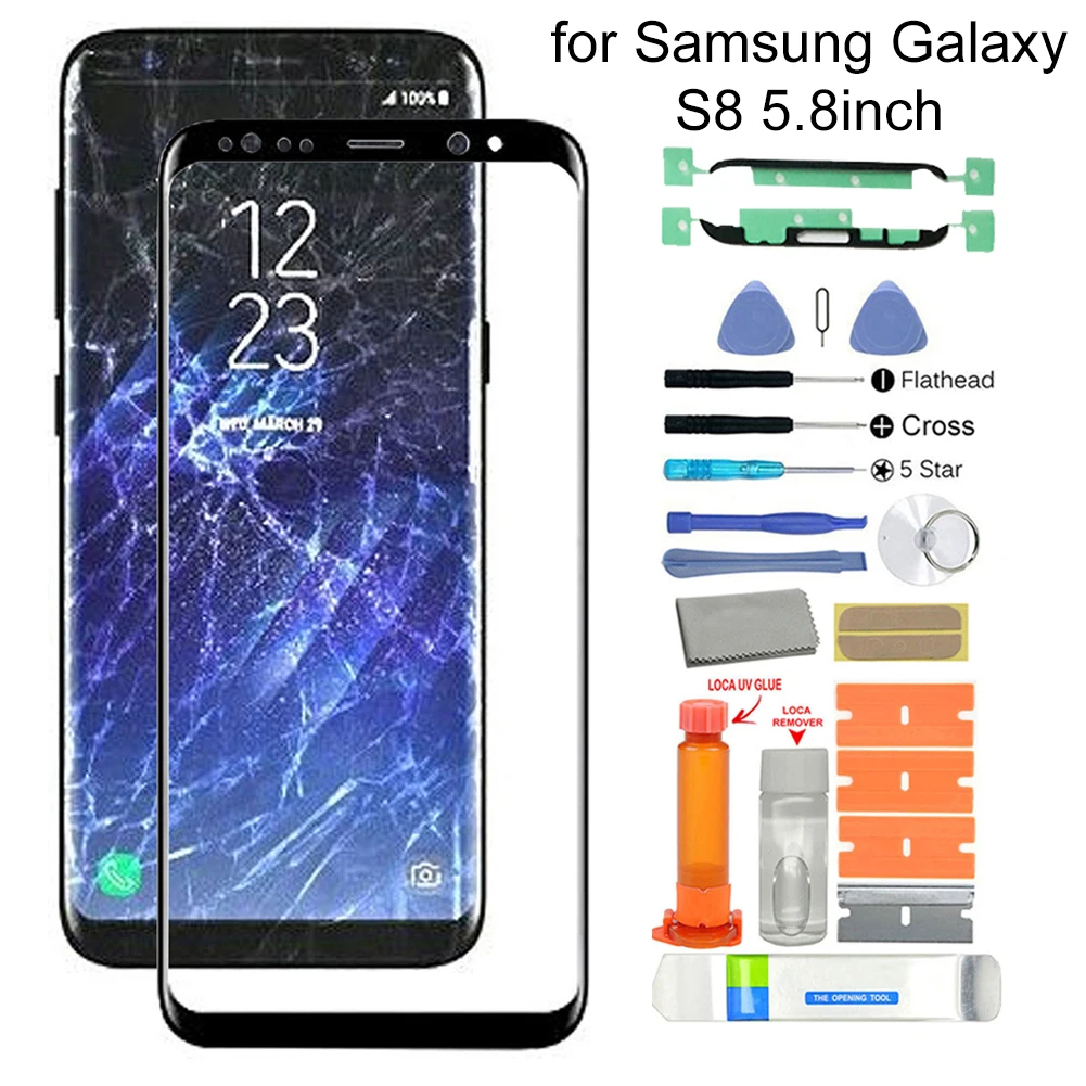 Predné Sklo Obrazovky Opravy Kit s Nástroj pre Samsung Galaxy S8 SM-G950F G950 Výmenu Skla Dotykový Displej Opravy Kit s Lepidlom