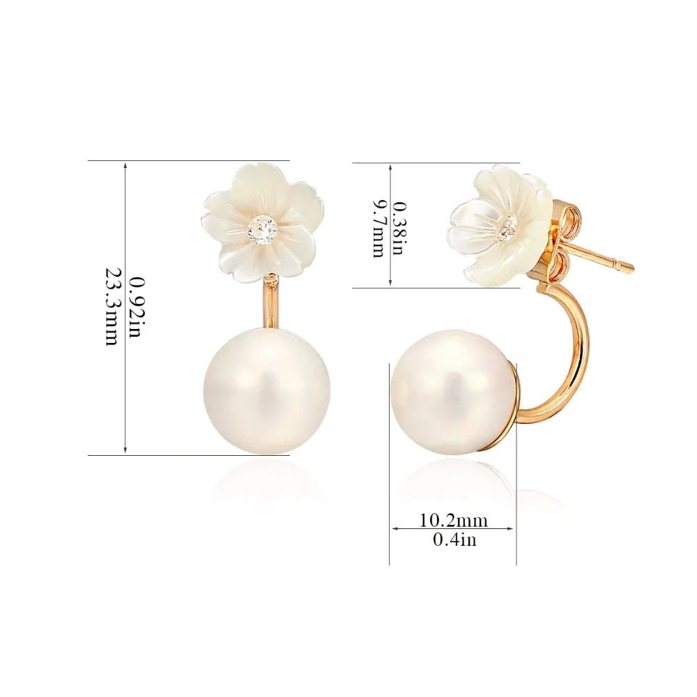 Predné Späť Ucho Bunda Obojstranný White Pearl Flower Daisy Stud Náušnice Pre Ženy, Zlatá Farba Ženské Šperky Bijoux