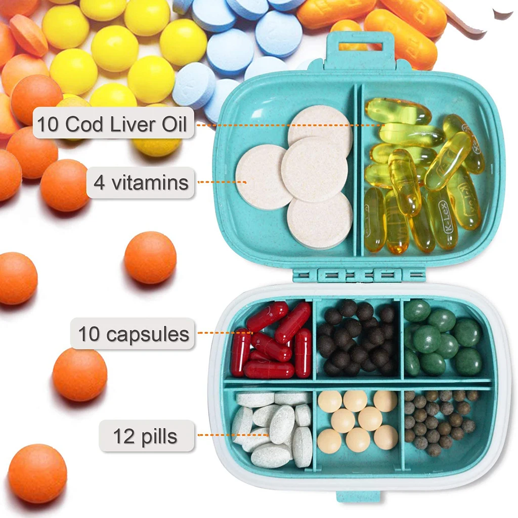 Prenosné Tablety Box Prípade, 7 Dní Týždenne Pillbox s 8 Odnímateľné Mriežky a tesniaci Krúžok pre Medicínu Tablet Pilulku Organizátor Kontajner