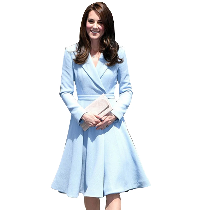 Princezná Kate Middleton Šaty 2021 Žena Šaty s Drážkou Dlhý Rukáv Big Swing Elegantné Šaty Práce Nosiť Oblečenie, ktoré NPD065