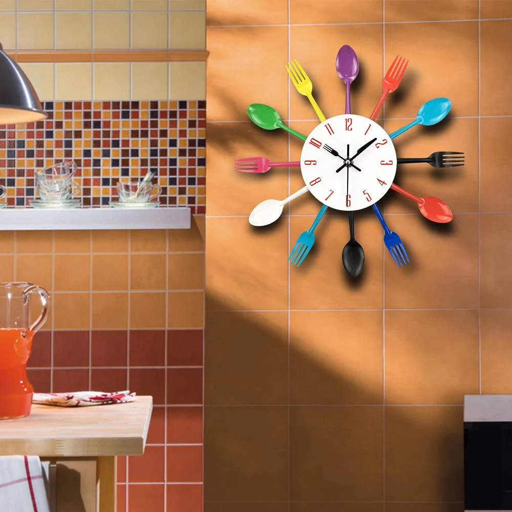 Príbor, Kuchynské Nástenné Hodiny Lyžice Vidlice Nástenné Quartz Kovové Hodiny Pozerať Moderný Dizajn Dekoratívne Horloge Murale Hodiny
