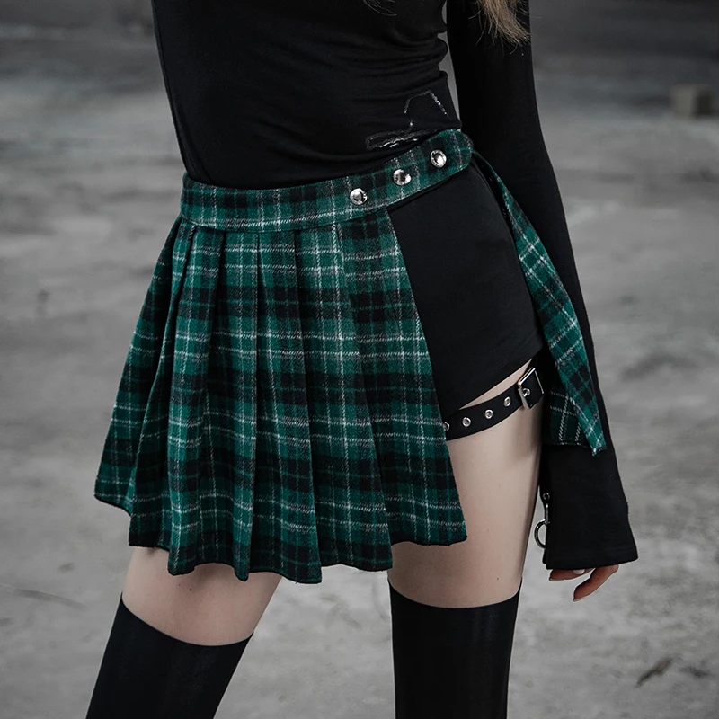 PUNK RAVE Módne Žena kórejská Verzia Pol Sukne Punk Škole Štýl -line Skladaná Sukňa Sexy Klubu Nosiť Ženy Sukne