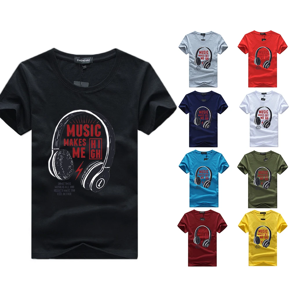 Pánske Bežné Kolo Krku T-shirts Bavlna Tlač Music Headset T-shirt Študent Leto Klesnutie Tees Móda Čierna Biela Modrá Teplá