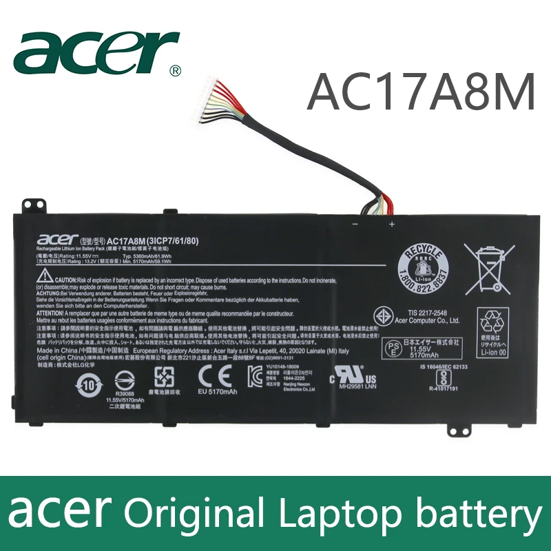 Pôvodné Notebook batéria Pre Acer 3ICP7 Spin SP314 SF314 AC17A8M 11.55 V 5360mAh 61.9 Wh