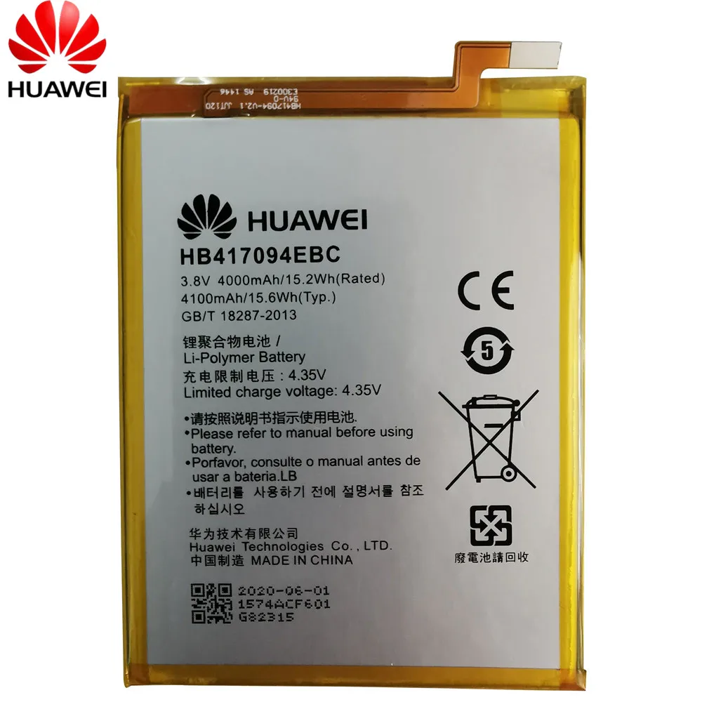 Pôvodný Pre Huawei HB417094EBC Nabíjateľná Li-ion batéria telefónu Pre Huawei Ascend Mate 7 MT7 TL00 TL10 UL00 CL00 4100mAh