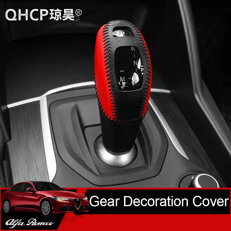 QHCP Kožené súkolesie Auto Nálepky Radiacej Páky Kryt Dekorácie vhodné Na Alfa Romeo Giulia Stelvio Auto Styling Interiérové Doplnky