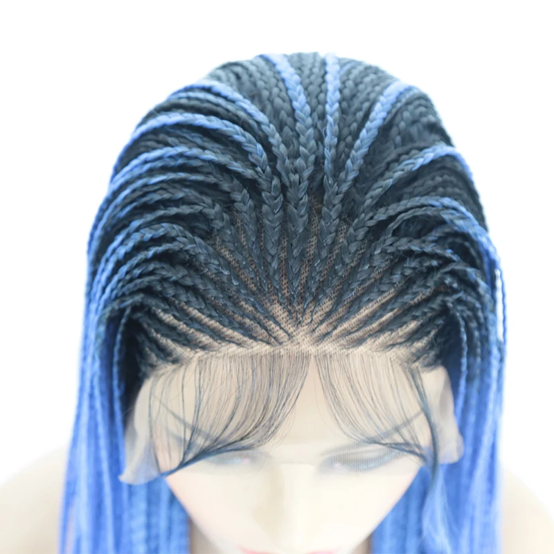 QUINLUX PAROCHNE Ombre Modrá Mikro Pletená Parochňa s Baby Vlasy Tepelne Odolné Vlákna Syntetické Vlasy Predné Čipky Parochne pre Ženy