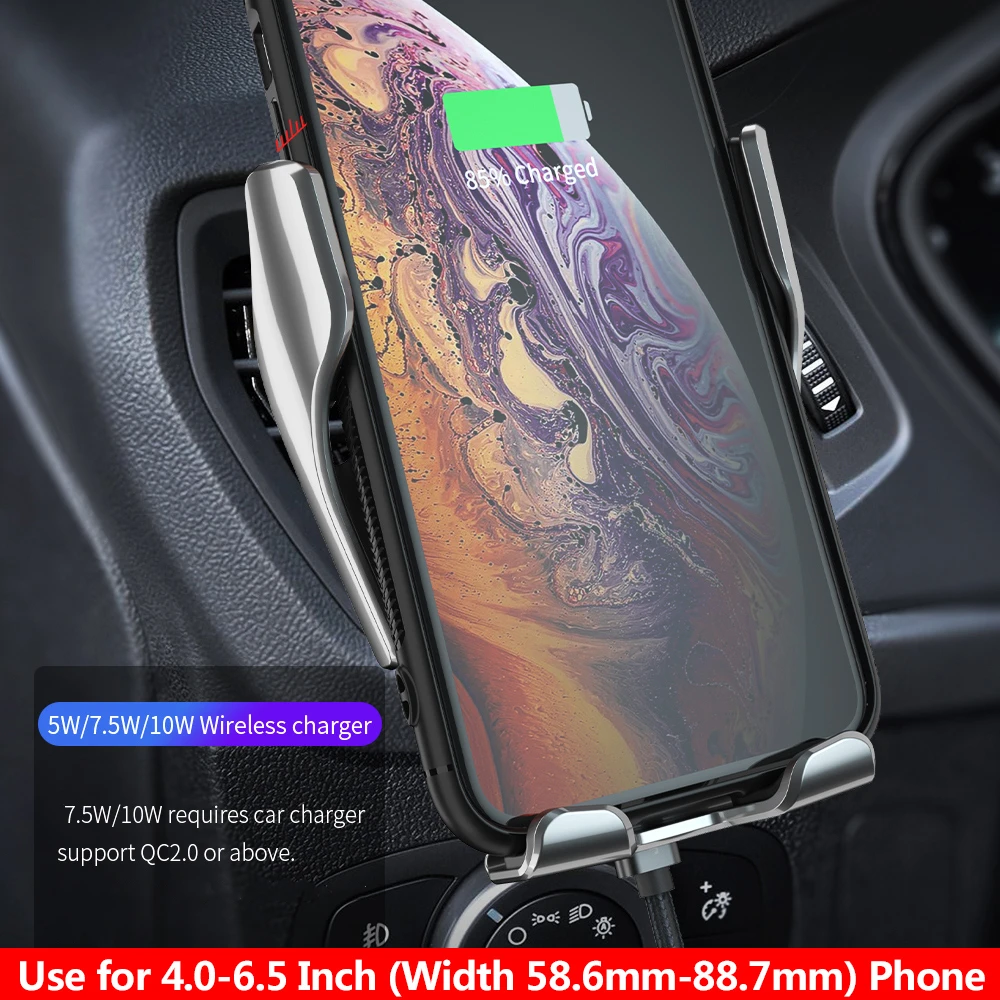 R1 10W Auto Bezdrôtovú Nabíjačku Automatické Upínacie Rýchle Nabíjanie Auto Držiak Pre iPhone 11 Xiao Infračervené, Indukčné Qi Nabíjací Držiak