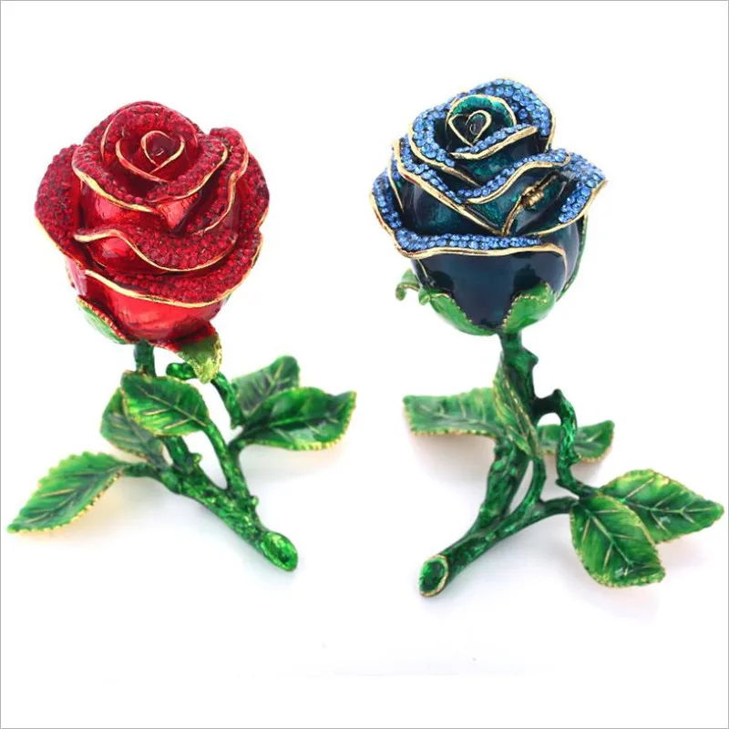 Rose Trinket Poľa Ručne Maľované Závesné Krúžok Držiak Vzory Trinket Bejeweled Box Dekor s Krištáľovo Darček Zberateľskú (červená modrá)