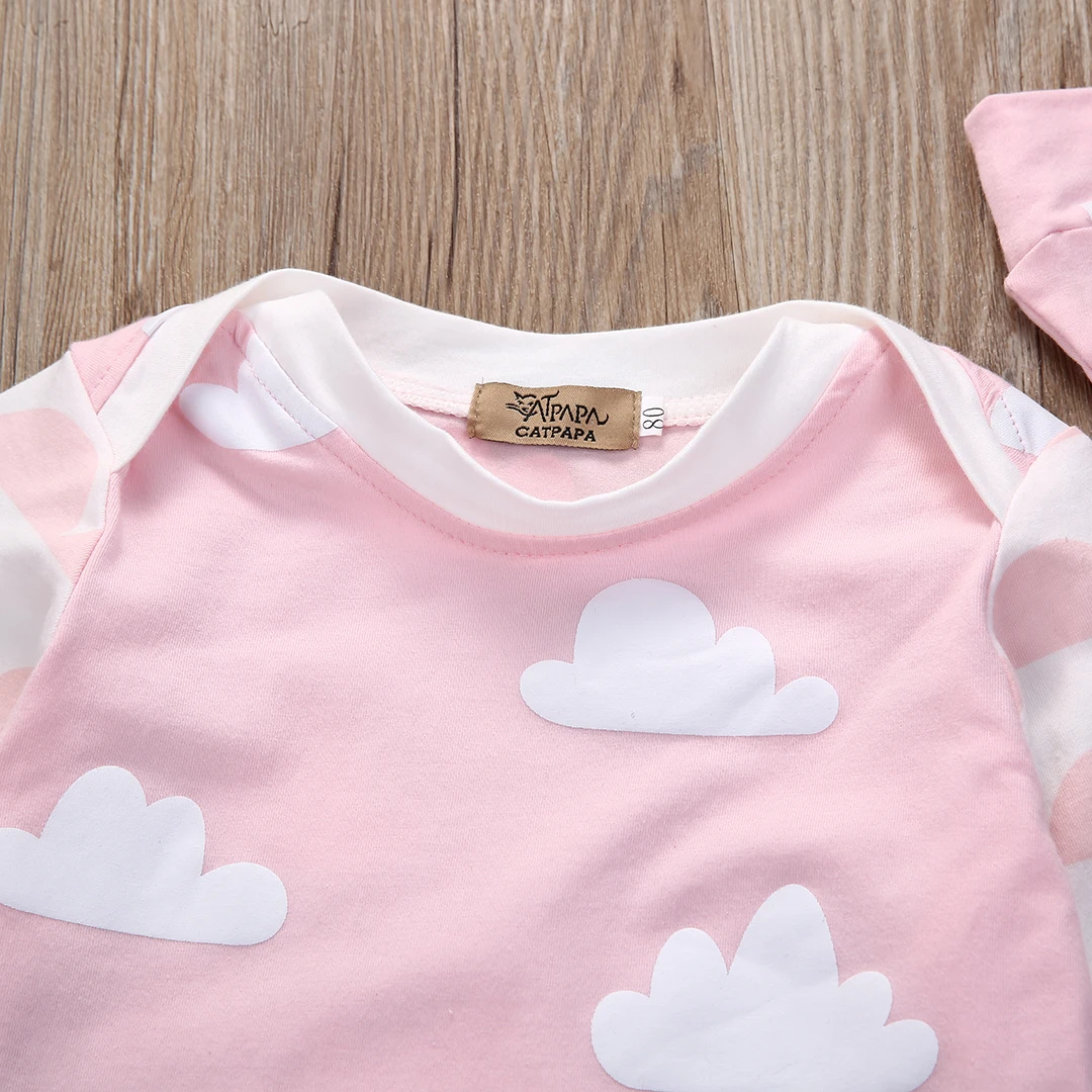 Roztomilý Novorodenca Cloud Dievča Oblečenie S Dlhým Rukávom Romper Jumpsuit Klobúk Domov Outfit Na Jeseň