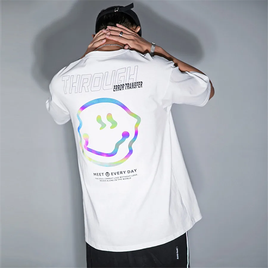 RUELK Bavlna-Krátke Rukávy 2020 Lete Nové Kolo Krku Pár Príliv Značky Reflexný Prúžok T-shirt Voľné Bavlnené tričko M-2XL