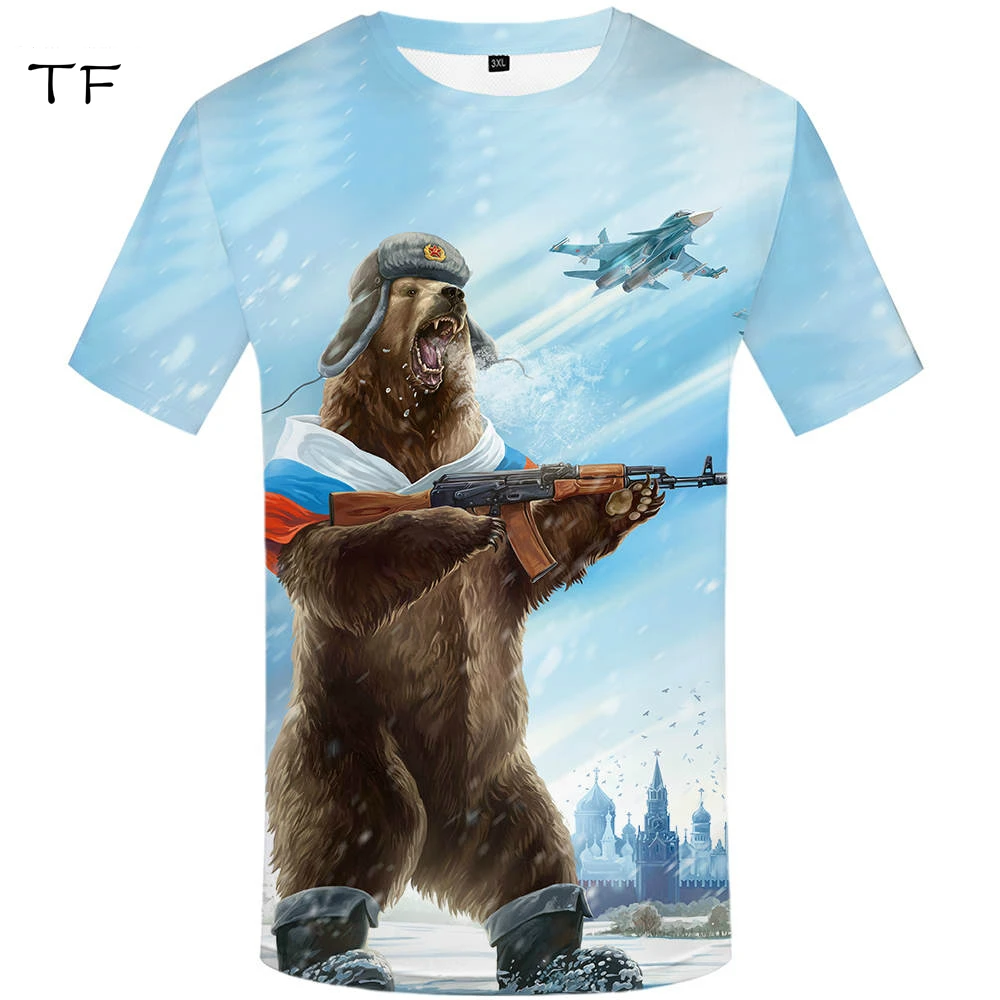 Rusko T-shirt Medveď Košele Vojny Tričko Vojenské Oblečenie Zbraň Tees Topy Mužov 3d tričko Cool Tee mužov oblečenie krátky rukáv