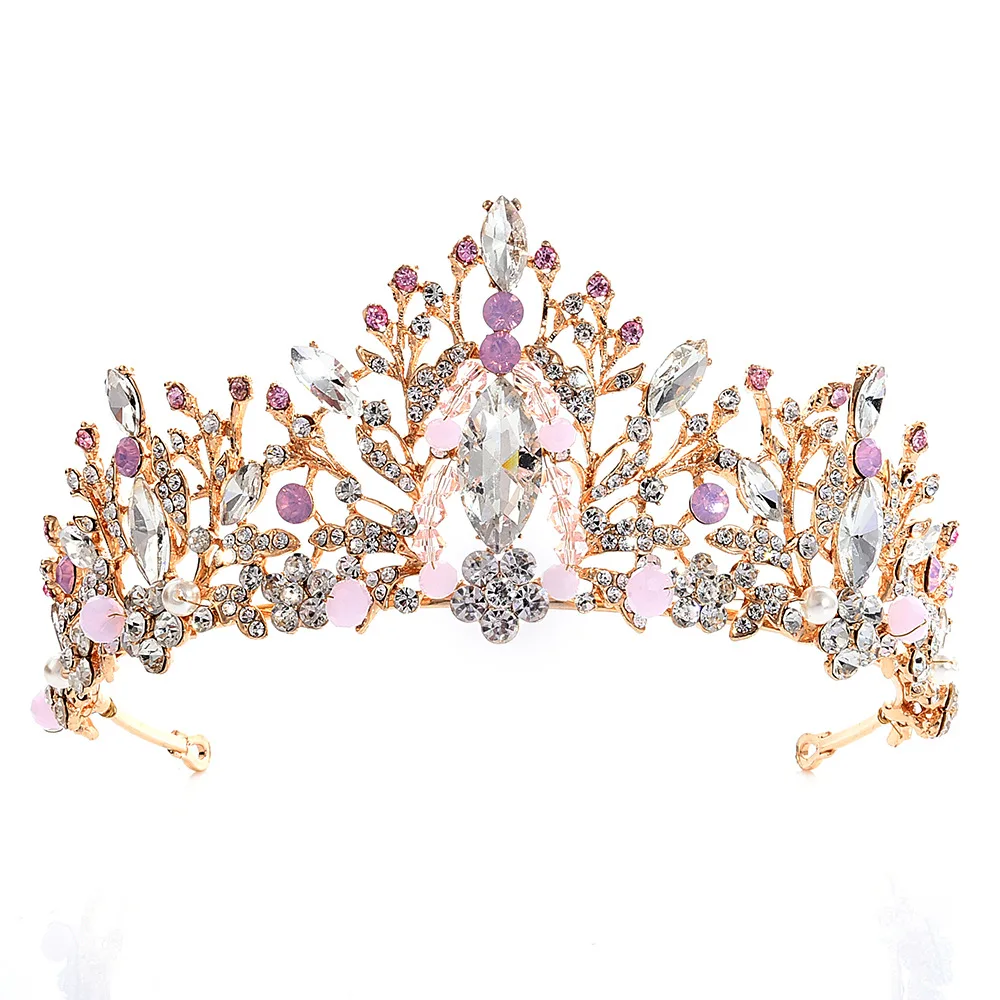 Ručné Gold Crystal Ružová Princezná Nevesta Tiara Koruny Na Svadbu Ženy Nevestu Šperky, Vlasy, Doplnky, Ozdoby