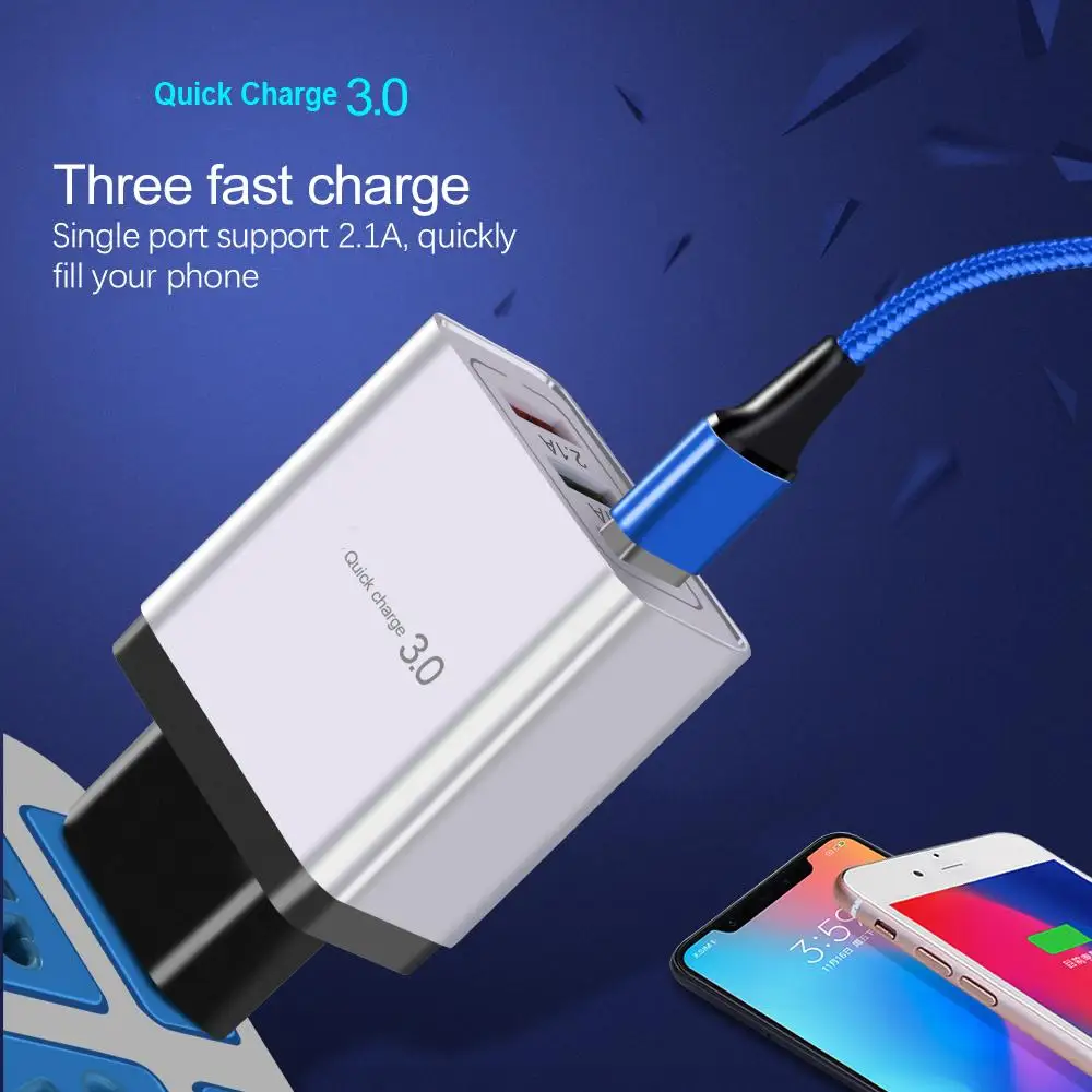 Rýchlu Nabíjačku 3.0 3 Port USB Nabíjačka Power Stenu Adaptér pre iPhone, iPad, Samsung Xiao Mobilné Telefóny QC3.0 Cestovať Rýchlo Nabíjačka,