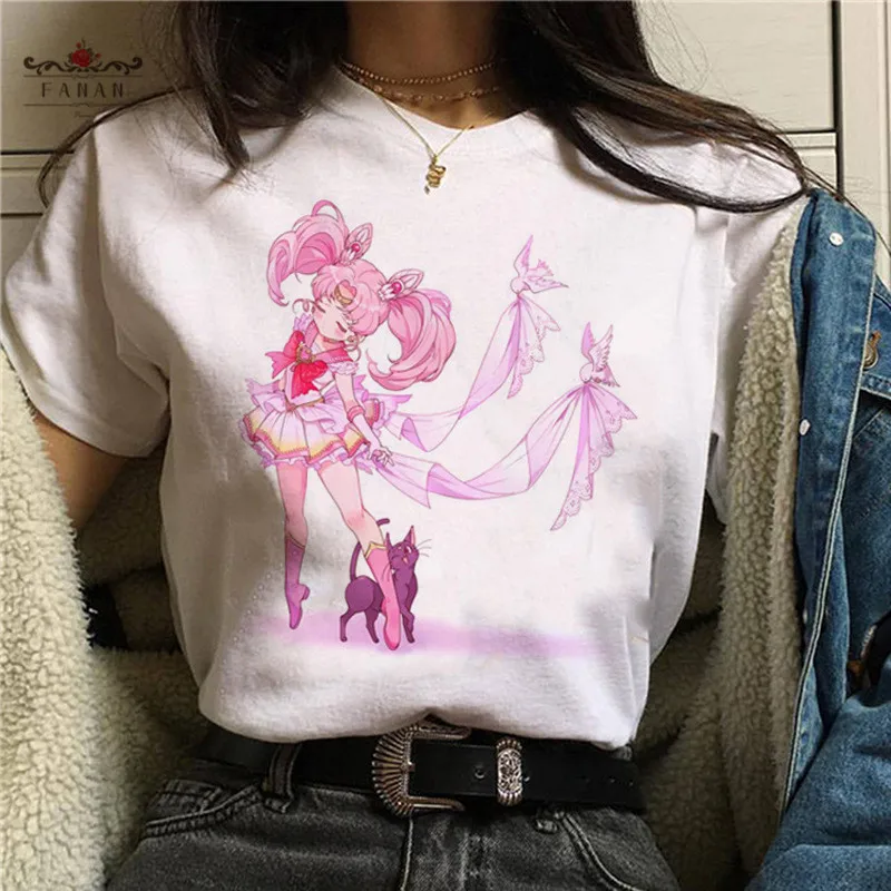 Sailor Moon Ženy T-Shirt Karikatúra Tlače Krátkym Rukávom Letné Príležitostné Voľné Tričká Topy Harajuku Anime Zábavné Kawaii Žena T-Shirts