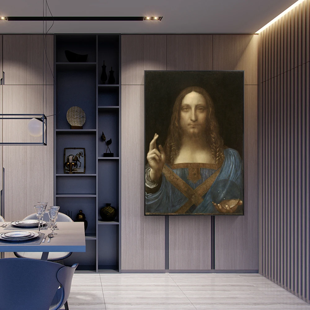 Salvator Mundi Wall Art Plátno Reprodukcií Obrazov Leonarda Da Vinci Slávny Domov Dekoratívne Plátno Tlačí Na Obývacia Izba