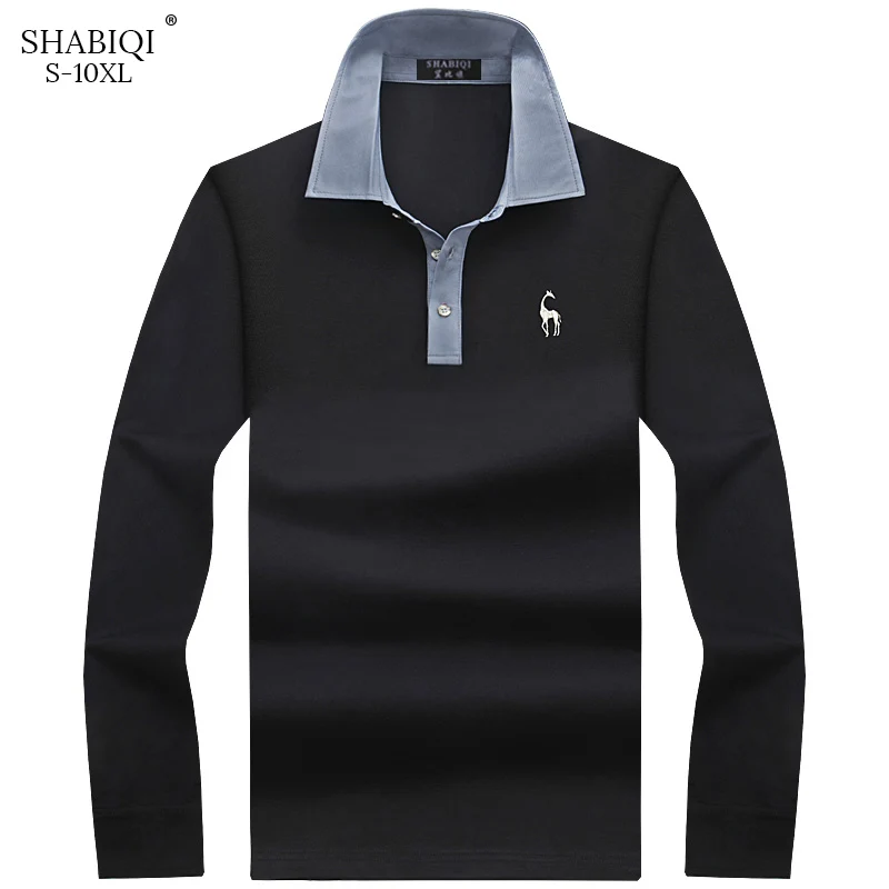 SHABIQI Muži Polo Tričko Pánske Dlhý Rukáv Pevné Polo Shirts Camisa Bežné bavlna Pološte viacerých farba Plus veľkosť 6XL7XL8XL9XL10XL