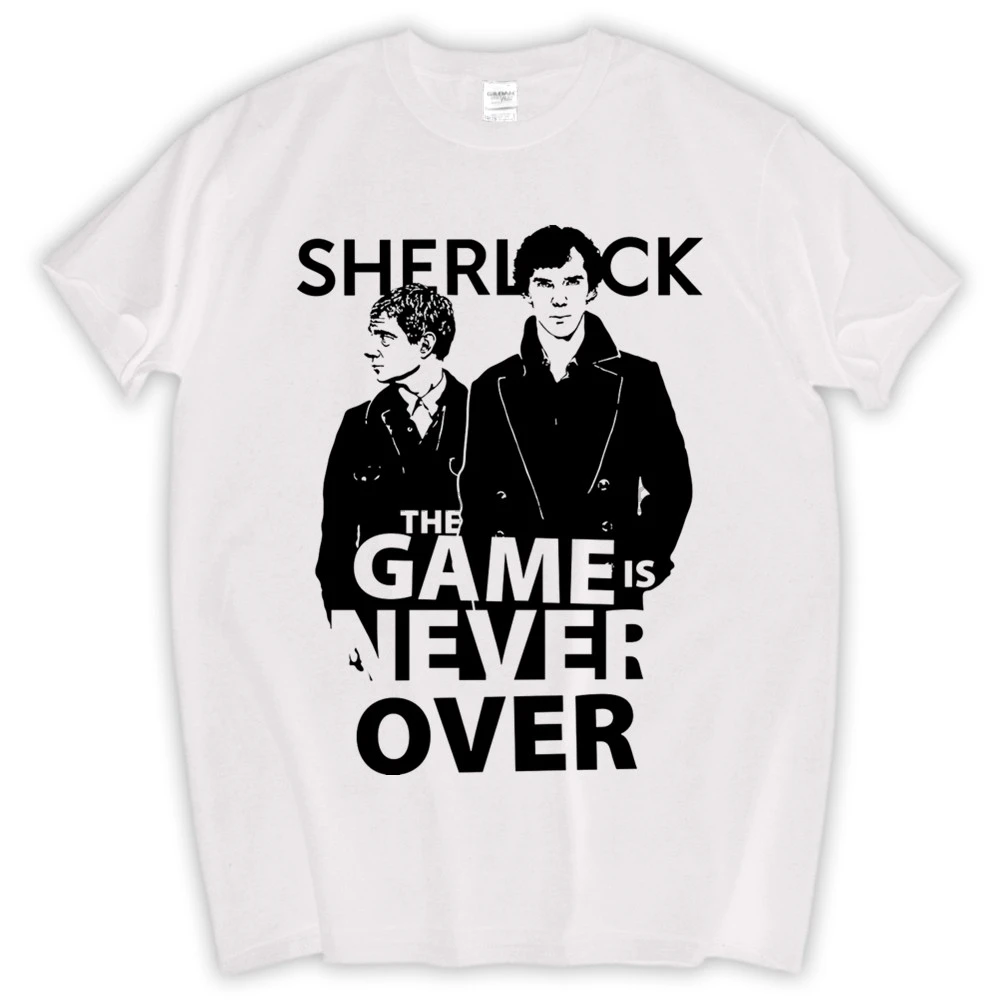 Sherlock T-shirt Pre Človeka Sherlock Holmes, John Watson Muži T-shirts Biela Sivá Cartoon Sherlock Mužov Topy Čistej Bavlny Tees Košele